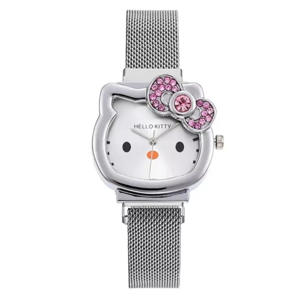 Hello Kitty Diamond Watch Cat Bow Kawaii Pink Ladies Gold Sliver Metal - Picture 4 of 5